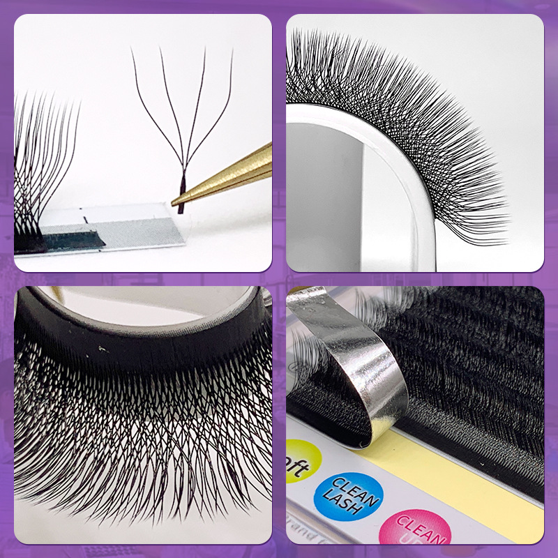 Pestañas florecientes 4D personalizadas, pestañas postizas, CD rizado grueso natural, hilera densa, trébol de cuatro hojas suave, pestañas injertadas al por mayor