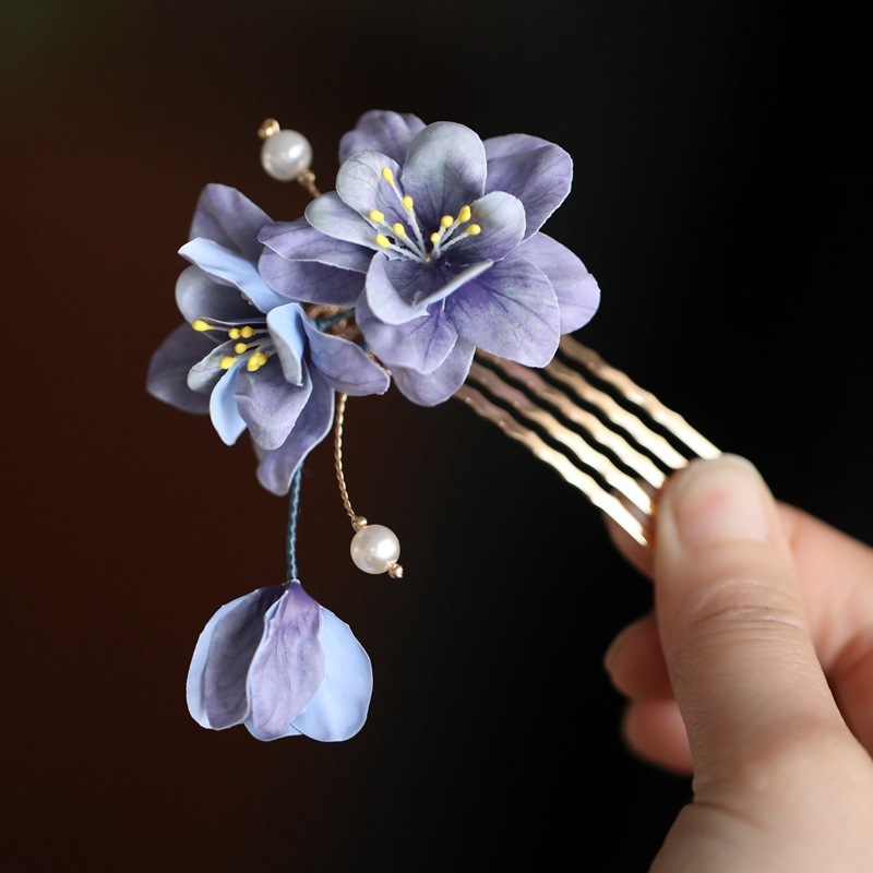 古代風の花の頭飾りサイドクリップ、古典的なチャイナドレスと漢服のバックプレスアクセサリー、唐風のヘアピンサイドクリップ、超妖精|undefined