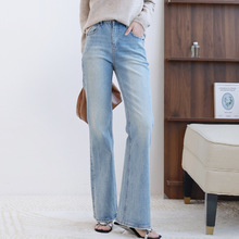 【限量特价】摩登海岸高腰慵懒微喇牛仔裤设计感佰搭显瘦喇叭长裤