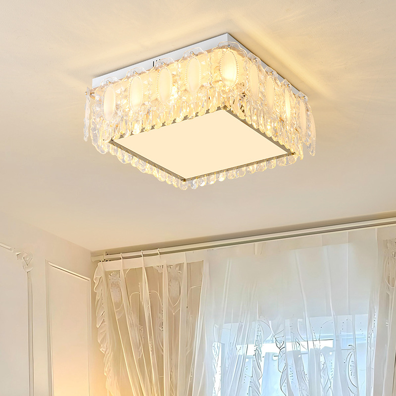 Luz de sala de estar francesa lujosa luz de cristal de techo minimalista moderno viento de crema de vidrio rectangular sala de luz principal 413L