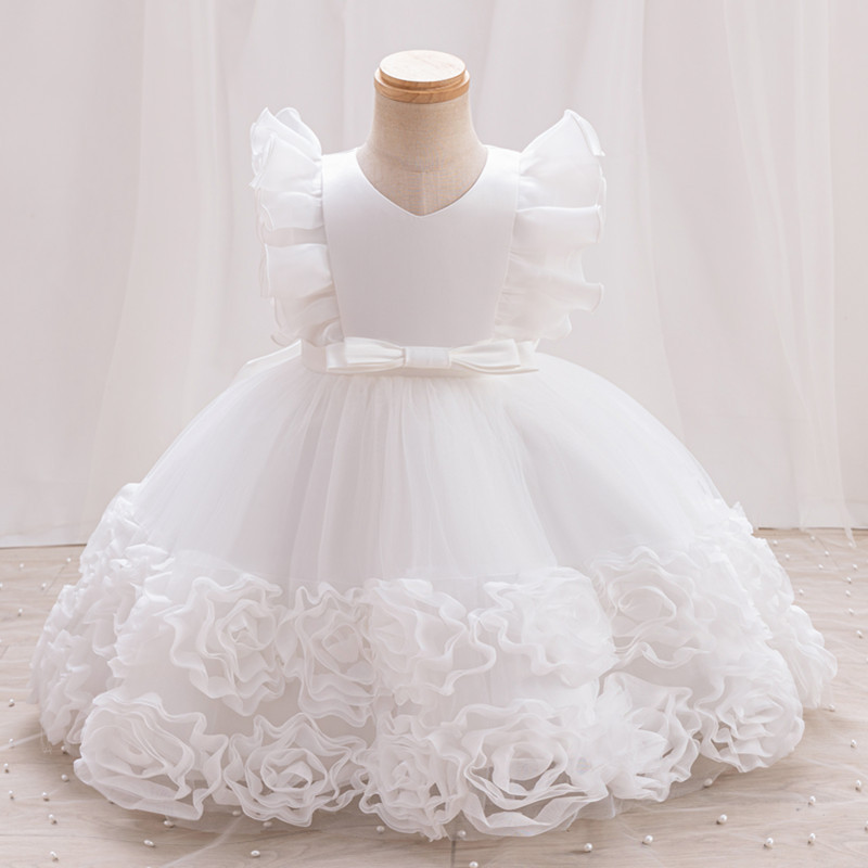 Girls One-Year-Old Dress White Tutu Skirt Baby Princess Skirt European and American Piano Performance Skirt Summer Kids Dress