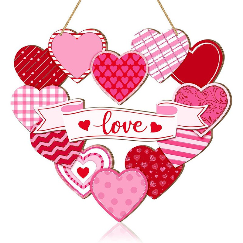 2026 New Valentine's Day Welcome Sign Wooden Valentine's Day Front Door Hanging Outdoor Farmhouse Porch Decoration Hanging Ornament