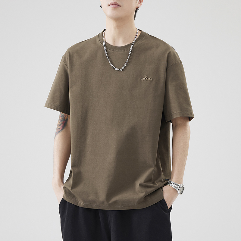 2025 Summer New Style Combed Cotton Ice Silk Cool Short-sleeved T-shirt Men's Loose Breathable Half-sleeved T-shirt American Casual T-shirt