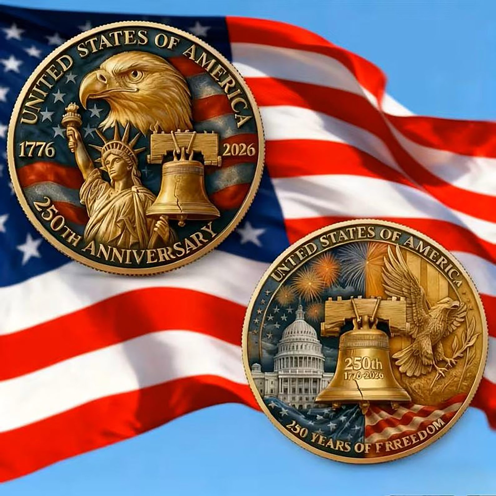 Moneda acrílica conmemorativa del 250 aniversario de la fundación de los Estados Unidos Moneda Estatua de la Libertad image 2