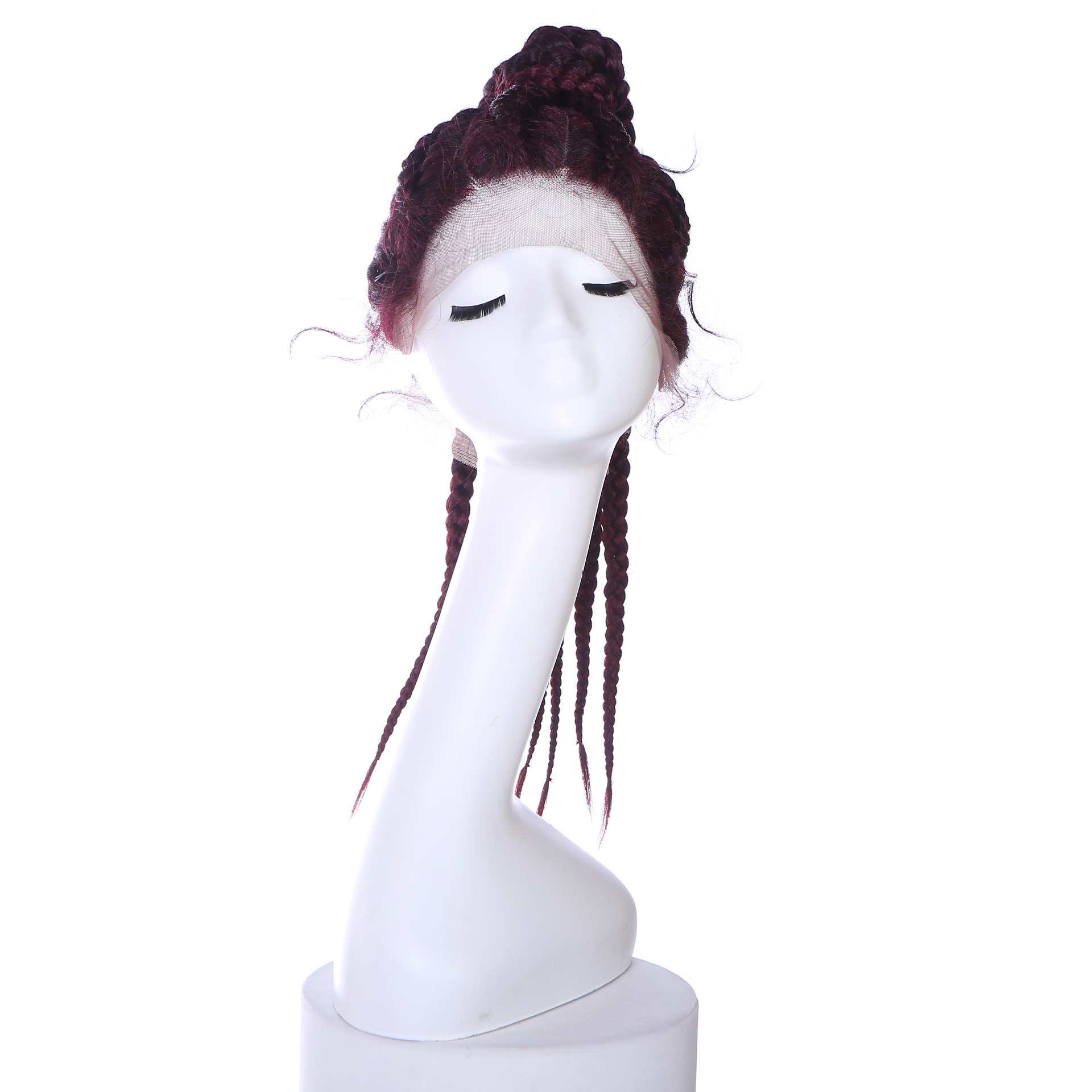 Trenza sucia africana mujer popular europea y americana trenza negra cola de caballo larga encaje delantero peluca de fibra química tocado LW0413