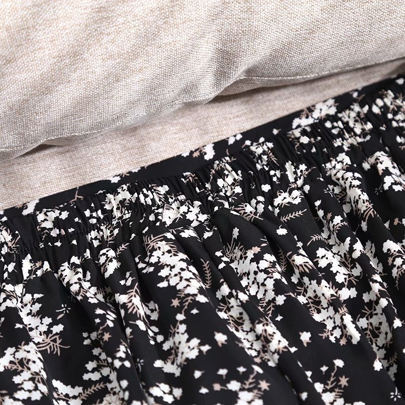 elastic zipper waist floral print skirt NSAM42374