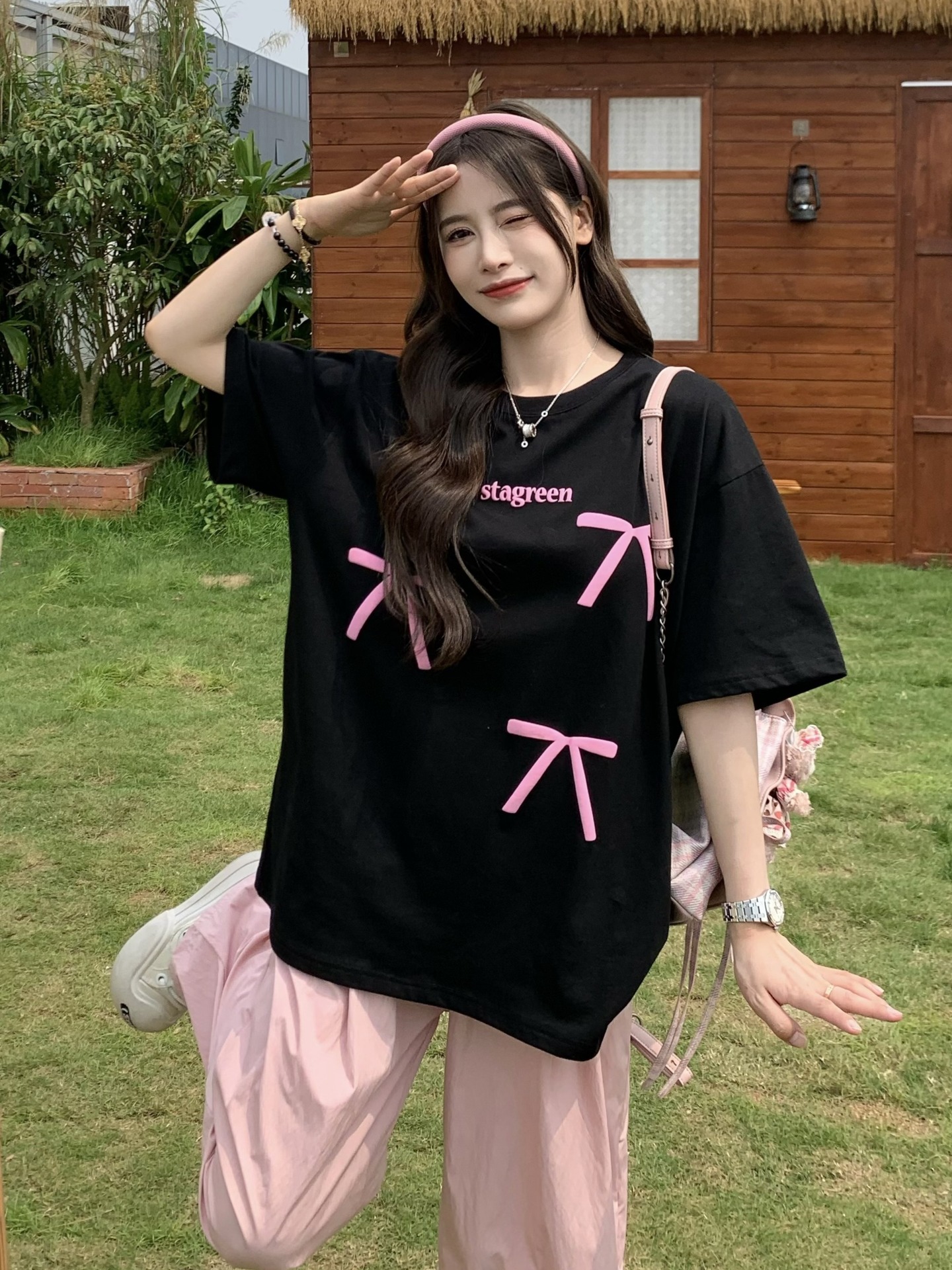 brand fitted T-shirt with bow