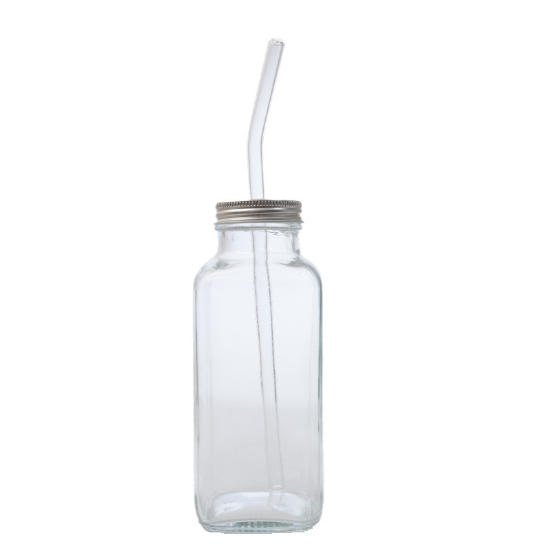Botella de jugo cuadrada botella de productos de vidrio domésticos botella de leche botella enlatada botella de té vegetal botella de bebida condimentada image 6