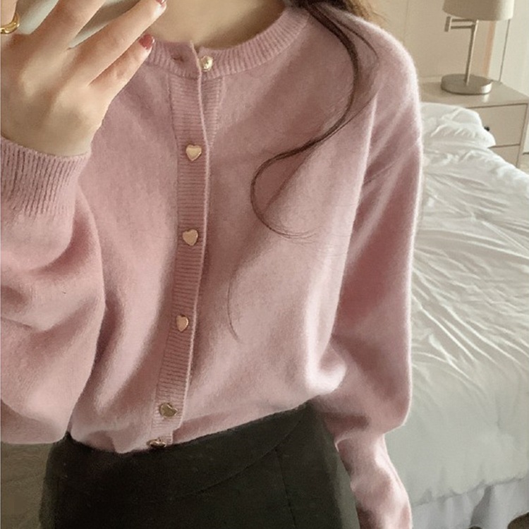Pink Knitted Cardigan for Women in Autumn and Winter, Gentle Style Imitation Raccoon Velvet High-End Short Sweater Jacket for Small People