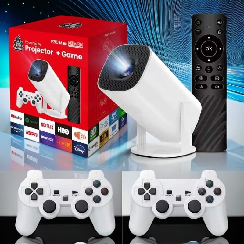 Cross-Border Barrel Square P30Max Game Console Projector 720P Hd 4K Home Version Smooth Two-Person Entertainment