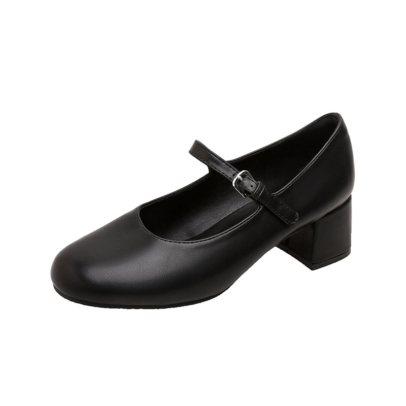 Uva mamá Nuevo estilo coreano elegante hermana ~ punta redonda correa de boca baja de cercanías adelgazante tacón grueso Mary Jane zapatos de una sola capa