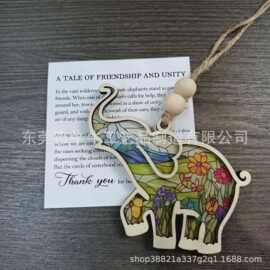 加工厂家定制创意礼物姐妹情谊大象木质工艺品圣诞树挂件跨境货源