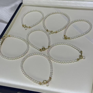 18K Gold baby Pearl Bracelet Natural Freshwater Pearl 3-4MM Nearly Round Light Bracelet Elegant Simple All-match
