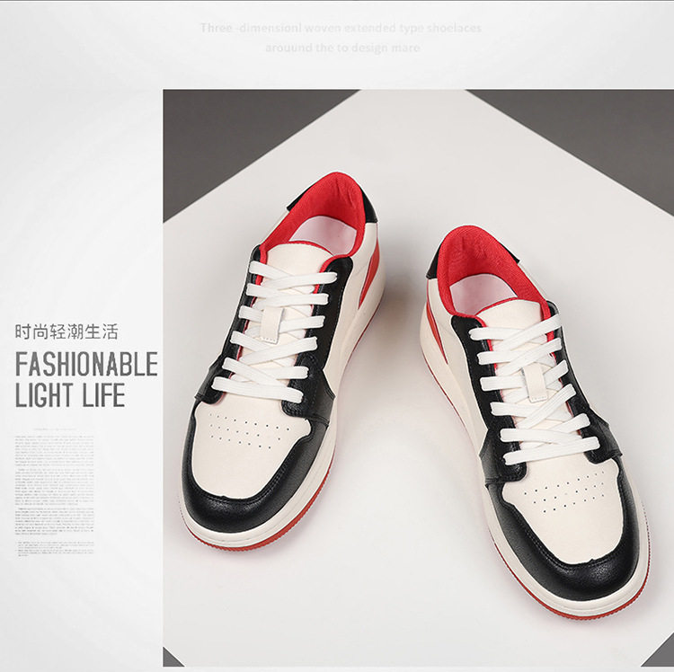 Giày sneaker nam da bò thoáng khí, đế bệt, dây buộc phía trước — 88055 Đen đỏ (da bò), 88055 đen và trắng (da bò) chi tiết 20