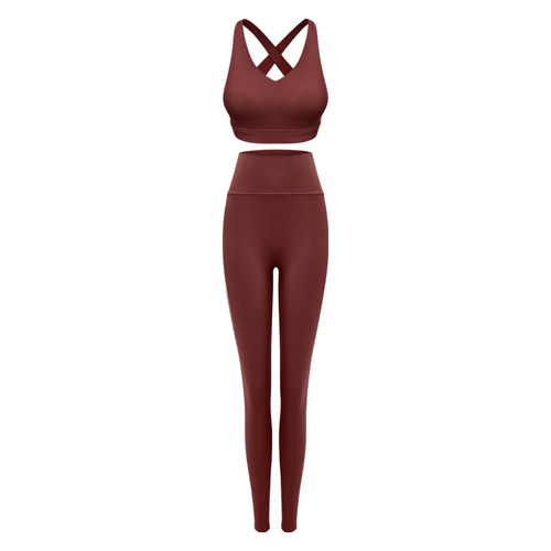 Cross-border Autumn and Winter Hot Selling Cross Hollow Beauty Bra Pad Bra High Waist Hip Lifting Trousers Fitness Yoga Suit for Women