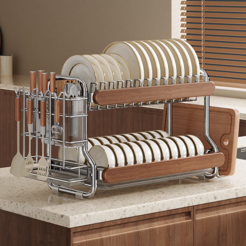 Medieval Style Stainless Steel Dish Storage Rack Kitchen Storage Rack Countertop Multi-Functional Dish Rack Drain Rack