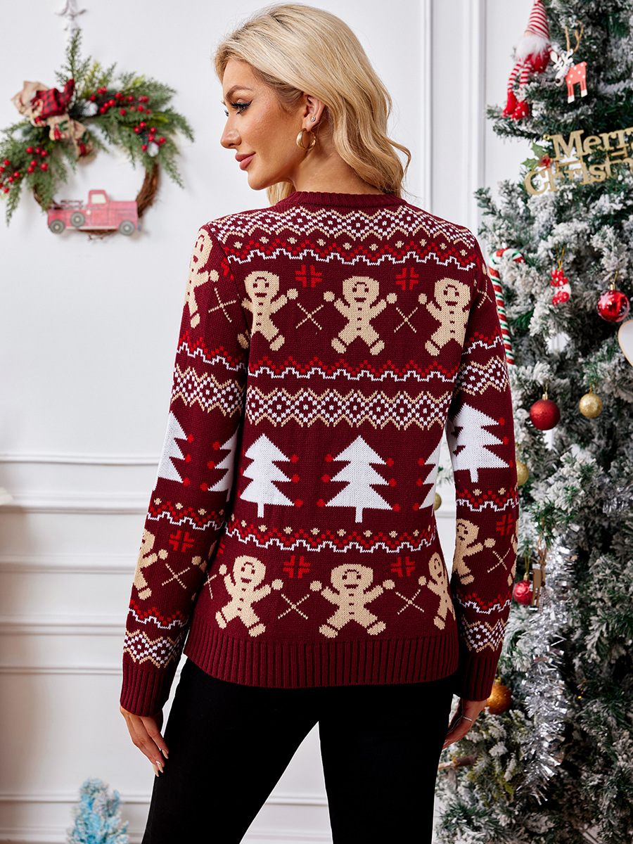Comercio exterior nuevo estilo pan de jengibre hombre jacquard suéter de manga larga suéter casual top Navidad suéter de Navidad