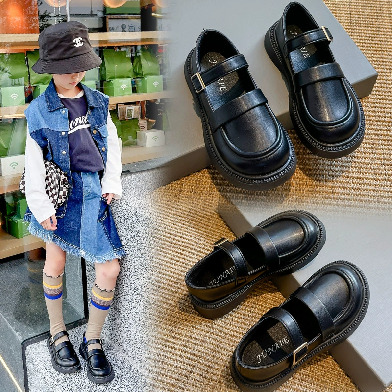 Кожаная обувь для девочек, новинка 2024 года, удобная одиночная обувь для девочек, повседневная обувь, обувь для выступлений, Модная студенческая детская обувь
