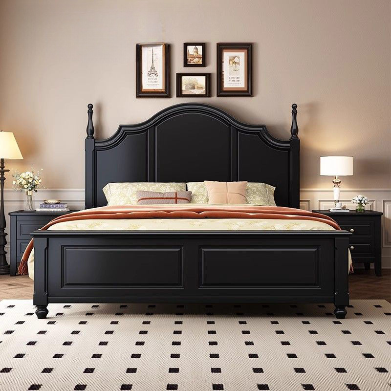American Wooden Bed Black Master Bedroom. Modern Simple Retro French Palace Style Bed Double Bed. Light Luxury Wedding Bed