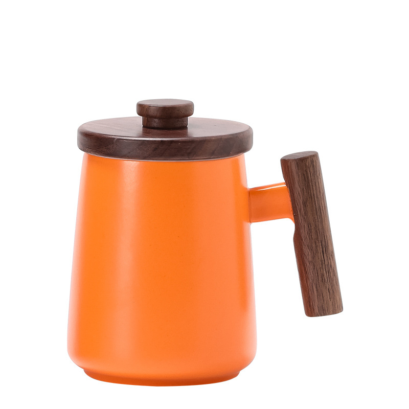 Mango de madera taza de cerámica taza de café taza de agua taza con cubierta de acero inoxidable logos grabados