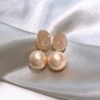 Golden earrings from pearl, champagne color, pink gold