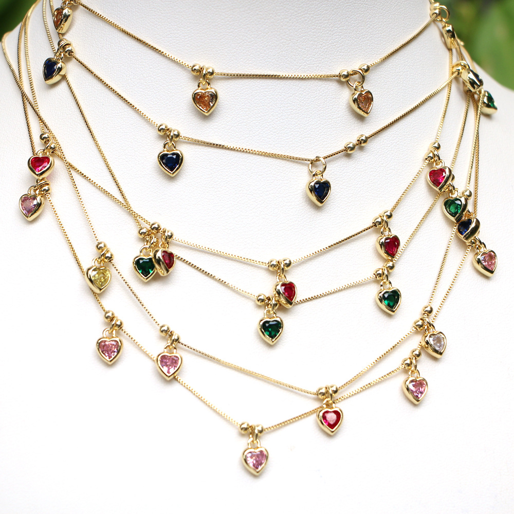 Fashion Color Zirconium Heart-shaped Pendant Copper Necklace display picture 1