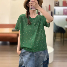 2026春夏新款棉麻时尚气质休闲宽松彩色印花薄短袖针织衫开衫女