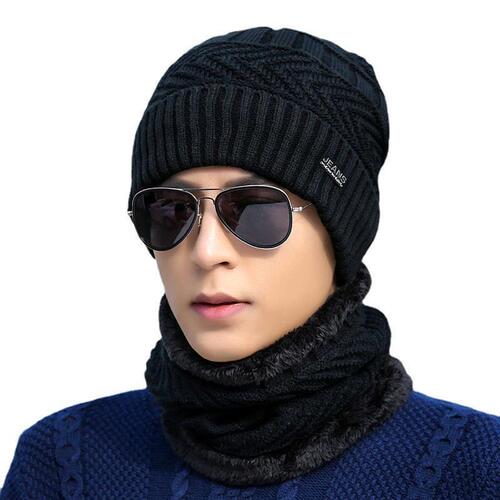 Winter Knitted Wool Hat with Fleece Lining and Thickening, Korean Style Trendy Warmth Insulation Cold Protection Cycling Hat for Men in Autumn and Winter