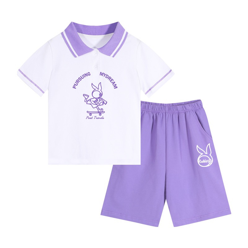 Traje de verano para niñas 2024 Nueva Camiseta de manga corta de dibujos animados de celebridades en línea pantalones cortos sueltos casuales conjunto de dos piezas