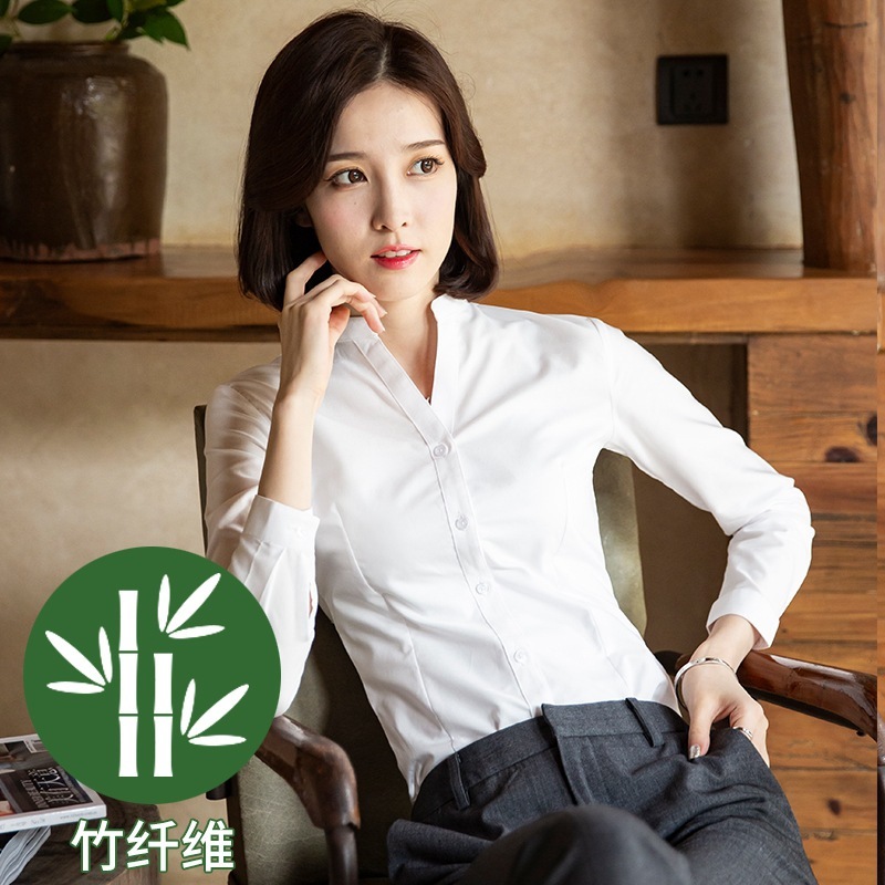 Shufan 竹繊維白シャツ女性の長袖秋と冬のスクエアカラープロフェッショナルフォーマル作業服作業服女性の白シャツ|undefined