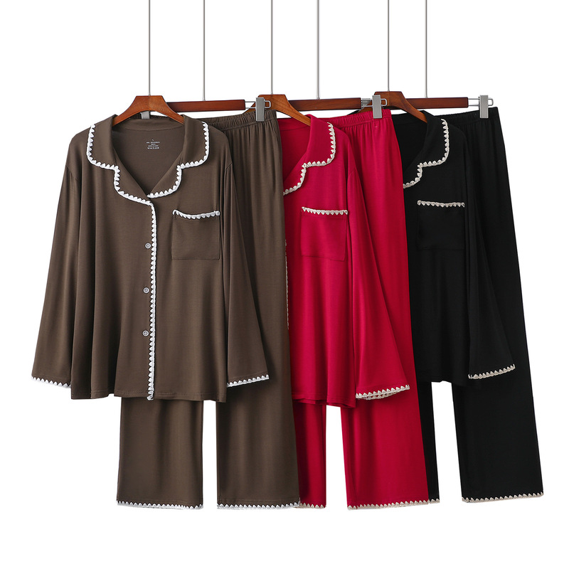 Modal Костюм Домашний Shell Embroider Long Sleeve Spring & Fall Pajamas for Women