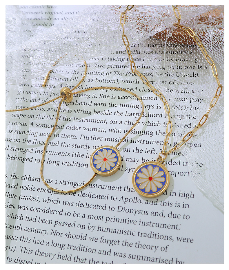 personality small daisy titanium steel necklace bracelet earrings jewelry