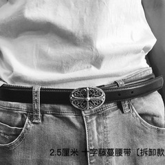 クロ十字架リベットベルト男女ベルト透かし彫り聖剣レトロ個性カウボーイCHズボンベルト