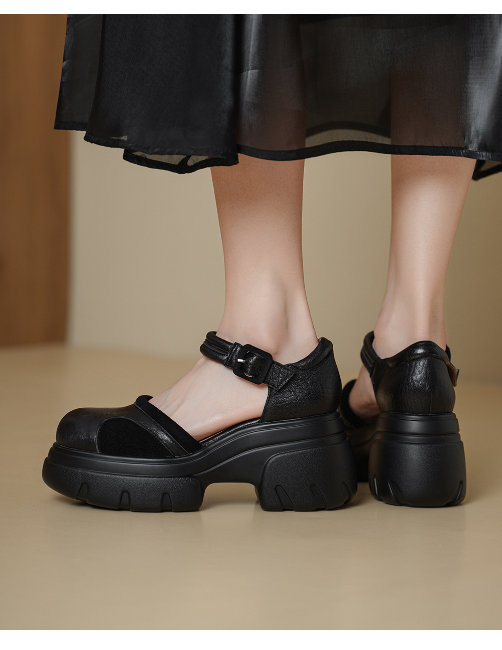 Sandal cao gót nữ mũi nhọn quai ngang đế xuồng da bò — màu đen, màu mơ chi tiết 6