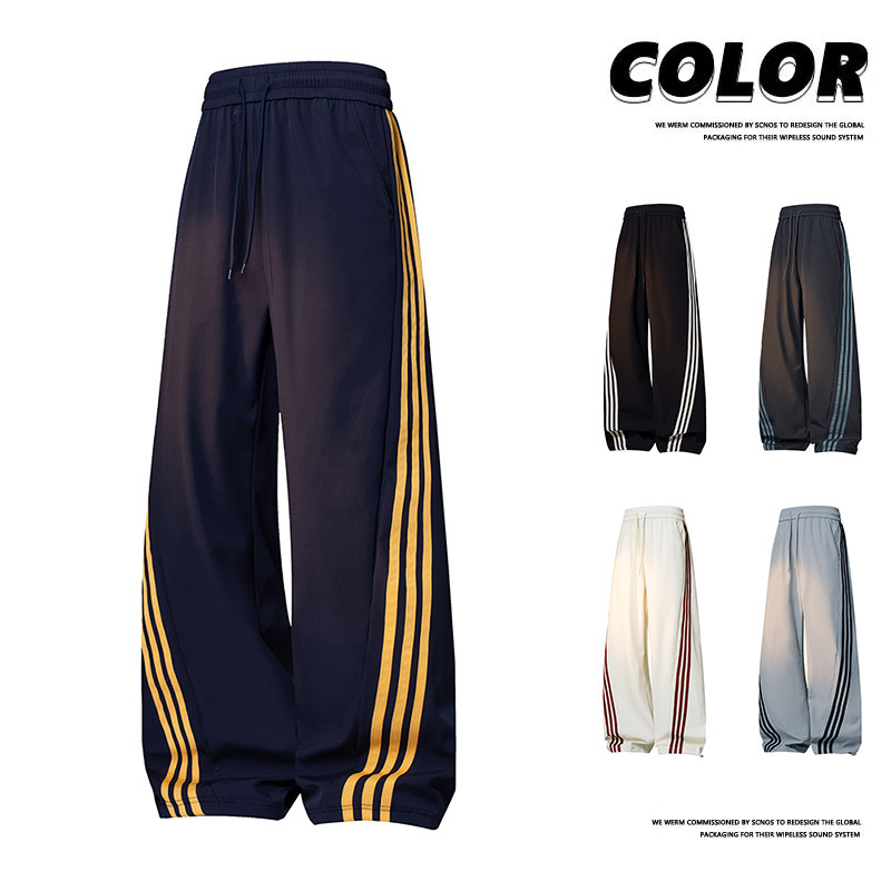 2025 American Three-Stripe Wide-Leg Scimitar Sweatpants Men's Spring & Fall Loose Casual Pants Men's and Women's Fashion Trendy Brand Draped
