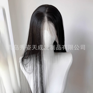 Black Long Straight Hook Large Lace Wig Simulation Full Head Wig Foreign Trade Wig Daily Front Lace Wig Cross-border Women
