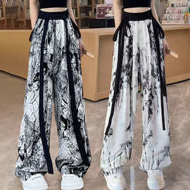 女童夏装裤子2025新款洋气时髦冰丝阔腿裤女孩大童夏季薄款防蚊裤