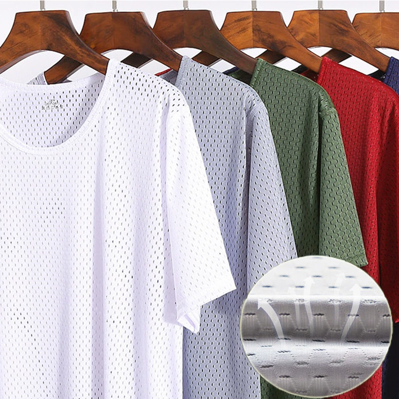 Строгий выбор Специальная распродажа Летняя бесследная Мужская футболка из ледяного шелка с короткими рукавами Сетчатая дышащая быстросохнущая баскетбольная майка для бега с коротким рукавом