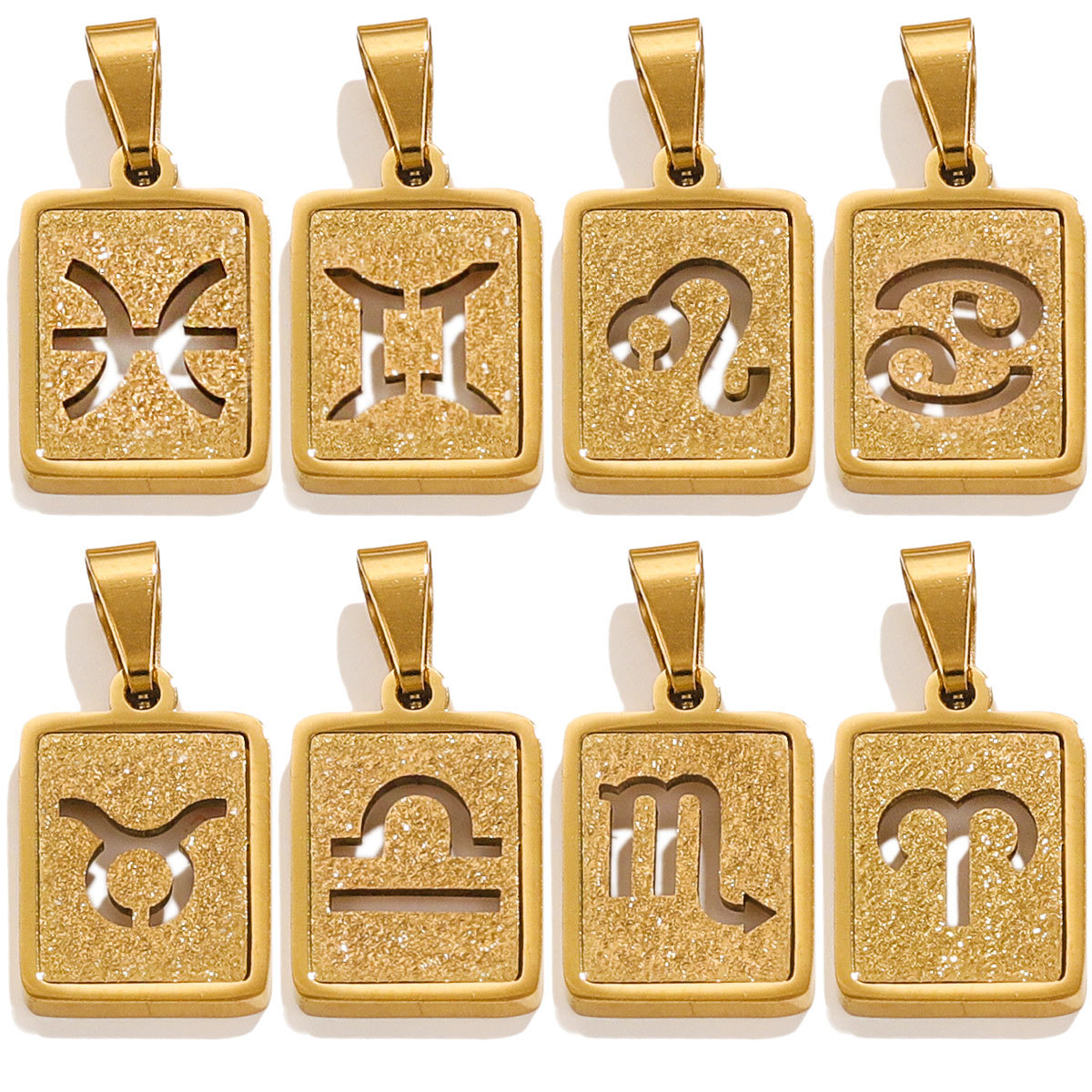 Rectangular europeo y americano prensado arena 18K acero inoxidable doce colgante de constelación diseño de personalidad popular DIY joyería colgante