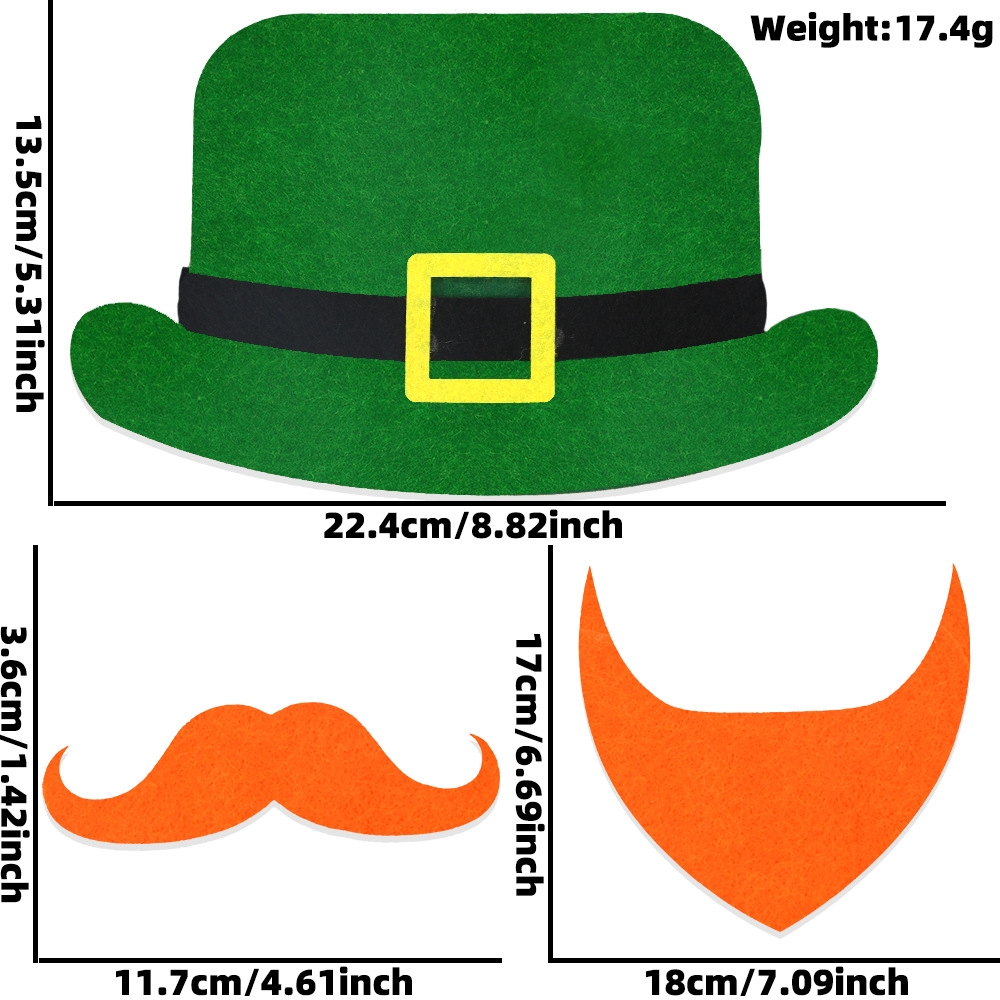 Irlanda Día nacional sombrero de copa verde barba decoración San Patricio cos vestido sombrero barba traje