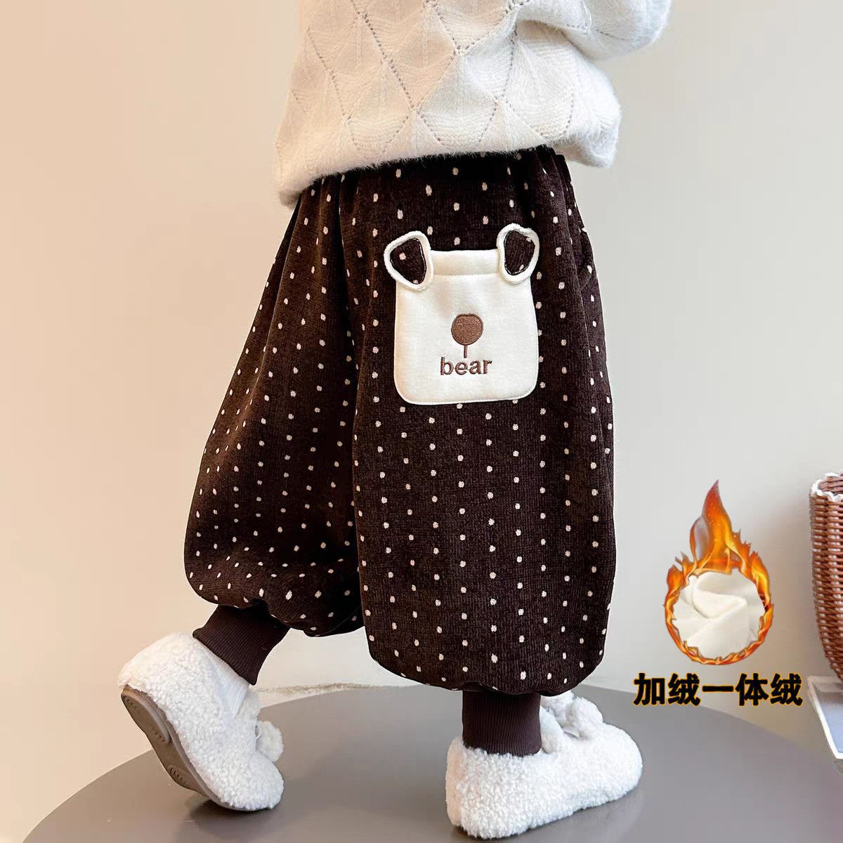 女宝宝加绒裤子秋冬季新款中小儿童女童冬款小女孩加厚灯芯绒长裤