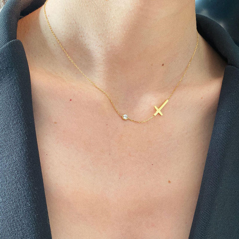 304 Stainless Steel Material 304 Stainless Steel Zircon Cross Cable Chain Pendant Necklace