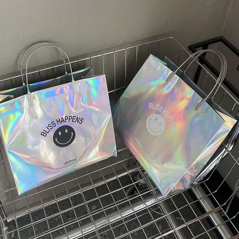 Лазерный смайлик сумка для одежды магазин одежды водонепроницаемый подарочный пакет для упаковки толстый пластиковый карман для ушек оптом