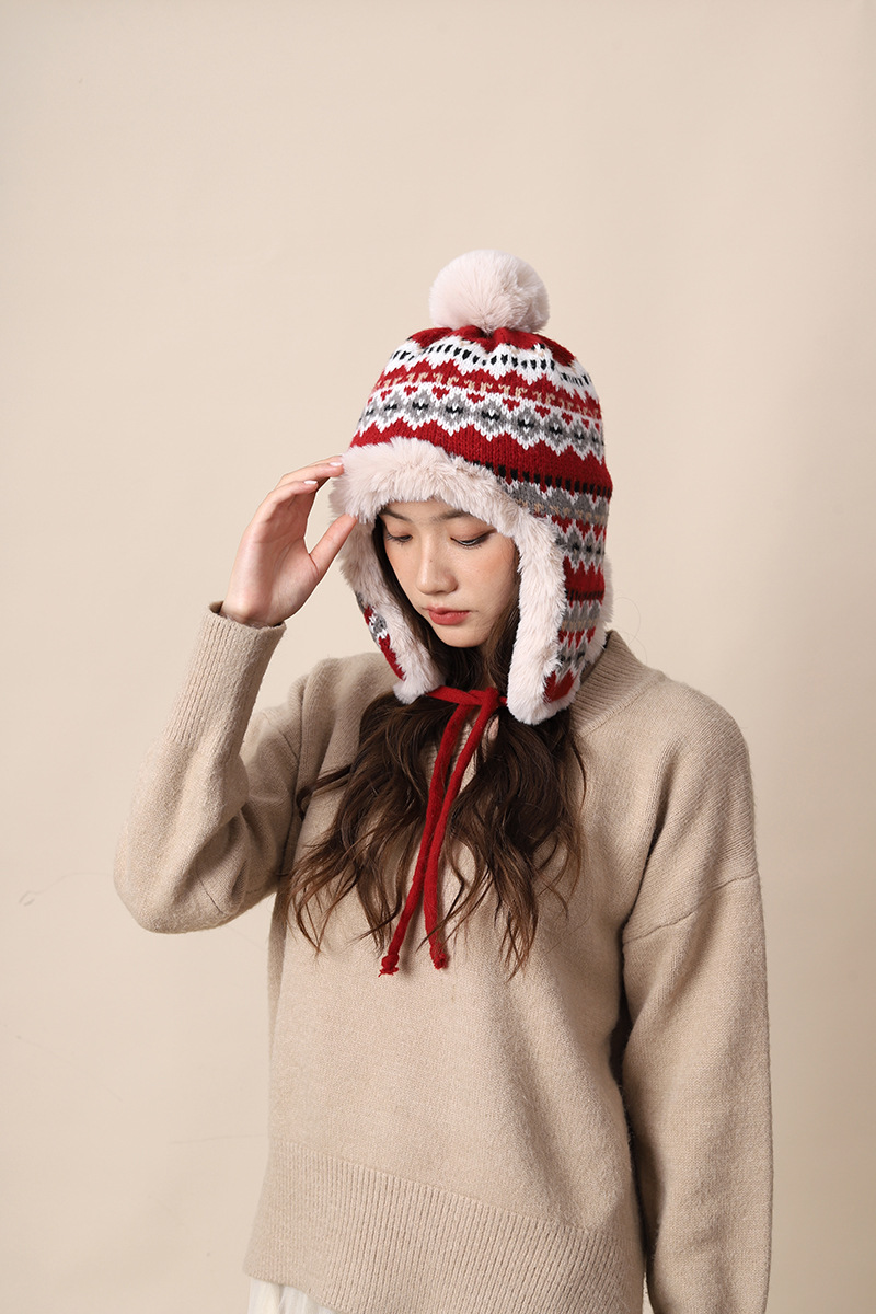 Knitted women in autumn winter, thickened warm, highlighting face and small ear protection, plush for cycling, cold_voghion.com