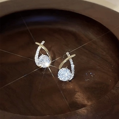 s925 silver needle geometric cross zircon earrings Korean style new fashion fishtail diamond light luxury multi-match earrings for women wholesale