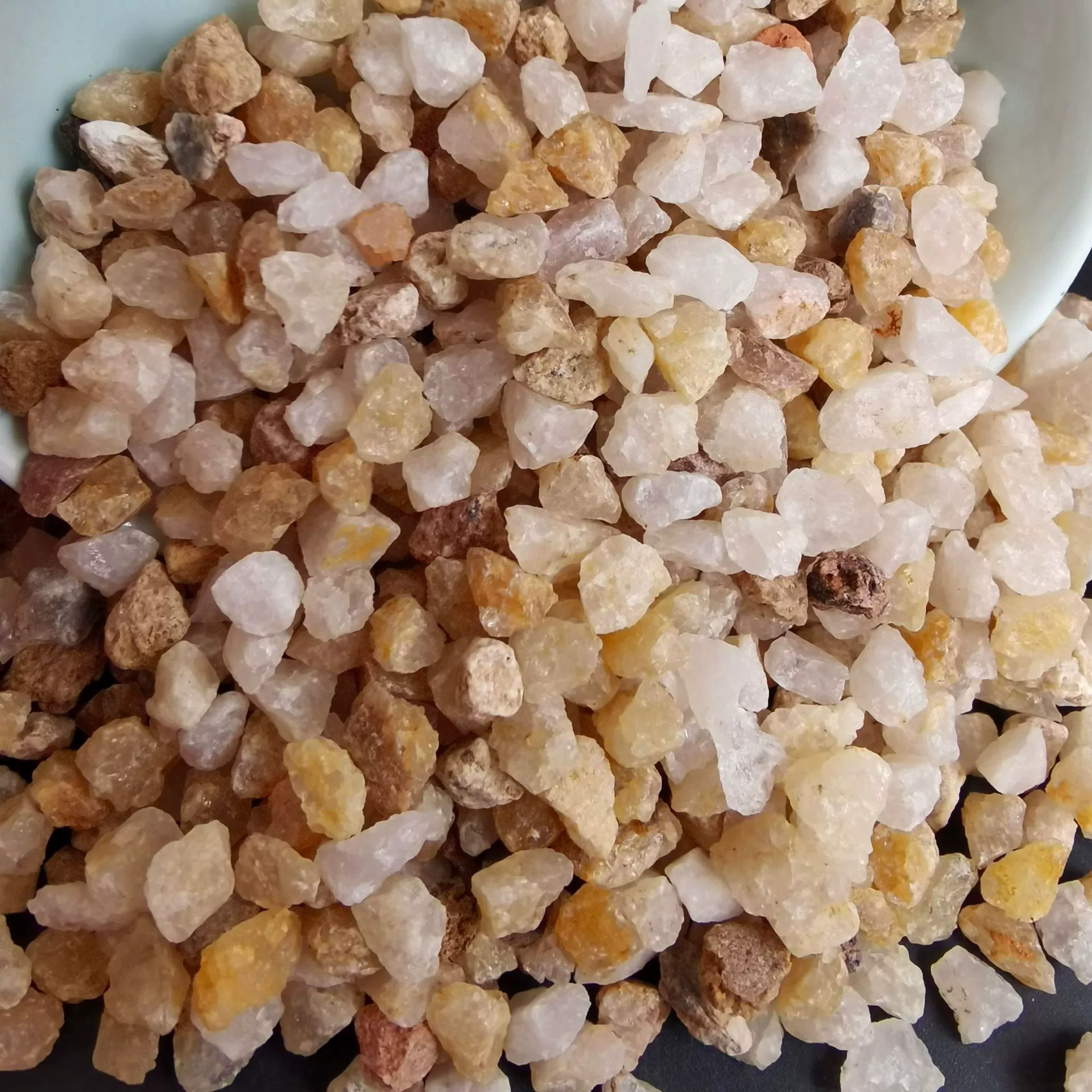 Yellow quartz aquarium, golden sand, micro landscape