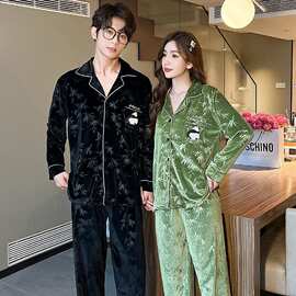 小熊猫睡衣情侣秋冬季新款时尚长袖保暖可外穿金丝绒家居服套装