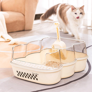 Cat Litter Box Extra Large Semi-closed Cat Toilet High Fence Anti-splash Cat Litter Box Large Cat Litter Box Foot Leakage