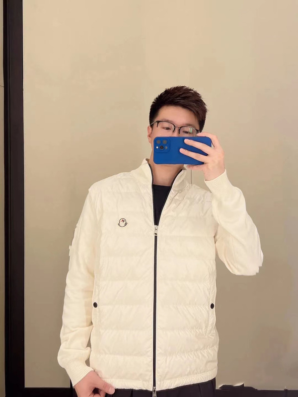 现货 蒙家毛衣拼接羽绒服 男女同款M家贴标拼接鸭服针织轻薄外套|undefined