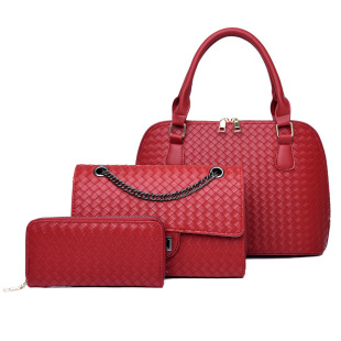 2022 European and American new women's bag woven three-piece handbag mother and son bag women's bag shoulder slung fashion wholesale